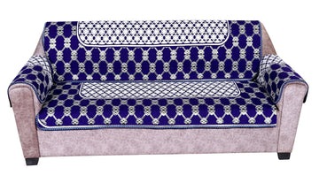 Nendle Latest Cotton Abstract Design 5 Seater Sofa Cover Set with Arms for Living Room (Violet, 12 Pieces)